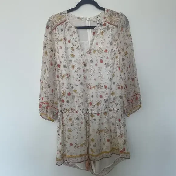 NWT Joie "Weldon" Silk Romper in ivory floral print sz L - Picture 1 of 16